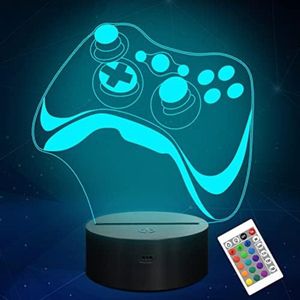 Gaming Accesoires voor Kamer - Gaming Decoratie - Gaming Accesoires voor Op Bureau - 3D-lamp, illusie-nachtlampje voor kinderen, 16 kleuren veranderen met afstandsbediening + timing + dimmerfunctie