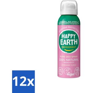 Happy Earth – Deodorant Spray – 100% Natuurlijk Lavender Ylang – 100 ml - Voordeelverpakking - 12 stuks