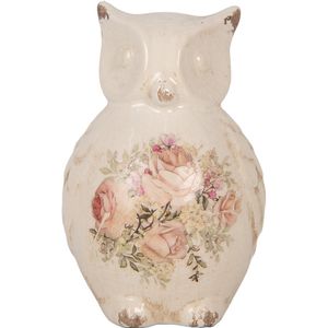 Clayre & Eef Decoratie Beeld Uil 11x10x17 cm Beige Roze Keramiek