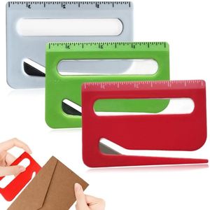 3 Stuks 3-in-1 Briefopener met Liniaal en Vergrootglas - Efficiënt Post Openen Gereedschap voor Pakket Post en Papier Snijden (Rood+Blauw+Wit)
