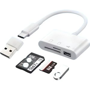 SD kaart lezer USB C - 3 in 1 - Kaartlezer SD kaart - geheugenkaartlezer - SD / Micro SD / TF Card Reader - met USB A - USB kaartlezer