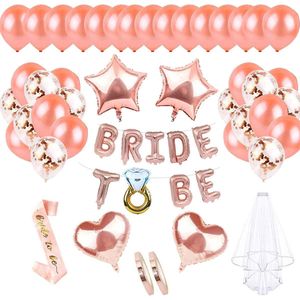 folieballonnen met banner, roségoud, decoratieve ballonnen, roségouden set, confettiballonnen, sjerp, bruidssluer, geschikt voor meisjes, afscheid party, vrijgezellenfeest, bruiden