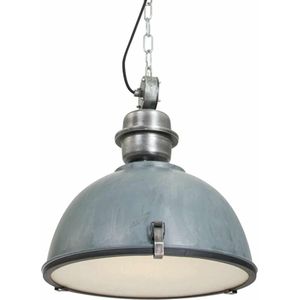 Stoere hanglamp Bikkel | 1 lichts | betonlook grijs | glas / metaal | Ø 42 cm | in hoogte verstelbaar tot 150 cm | eetkamer / woonkamer / slaapkamer lamp | industrieel / modern / robuust design