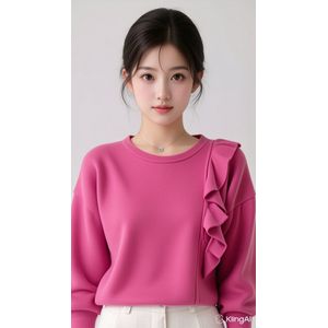 Sweater ruche - trui - meisjes - fuchsia - maat 140