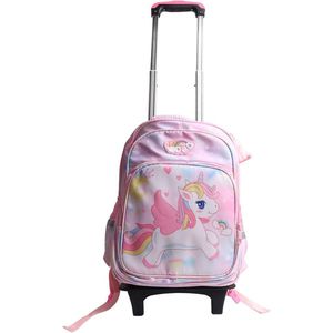 Children Trolley Backpack Wheels-Girls Pink Primary School Bag-Reflective Large Capacity .