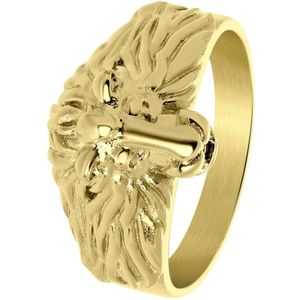 Lucardi Heren Goldplated ring met leeuwenkop - Ring - Cadeau - Staal - Goudkleurig