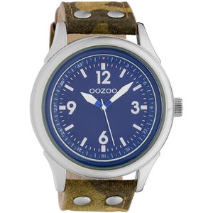 OOZOO Timepieces - Zilverkleurige horloge met camouflage leren band - C10351
