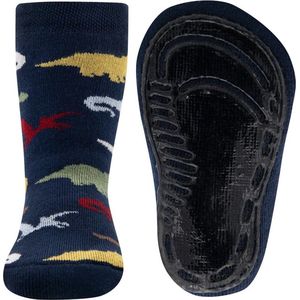 Ewers antislip sokken donker blauw met gekleurde dino's