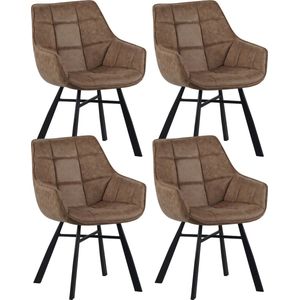 Colenis® - Lenny Eetkamerstoel - Set van 4 - Wood - Microfiber Stof - Industrieel - Met armleuning