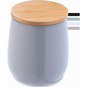 KADAX Cosmeticadoos, opbergdoos van keramiek, wattenpot met deksel van bamboe, wattenschijfhouder, voorraaddoos, wattenhouder, universele doos voor badkamer, wattenschijfjes, rond (grijs)