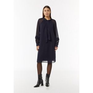 comma - Korte Chiffon Jurk - Zwart - Met Afneembare Ceintuur