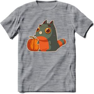 Frankenstein kat T-Shirt Grappig | Dieren katten halloween Kleding Kado Heren / Dames | Animal Skateboard Cadeau shirt - Donker Grijs - Gemaleerd - XL