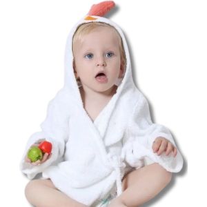 BoefieBoef Kip Eco-vriendelijke Kleuter & Kind Dieren Badjas L - 100% Katoen / Badstof Kinder Ochtendjas met Capuchon - Perfect cadeau voor 4-6 Jaar - Wit