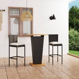 The Living Store Barset Rattan - Zwart - Tafel- 60 x 60 x 110 cm - Kruk- 40 x 44 x 108 cm - Montage vereist