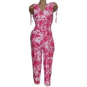 Dames jumpsuit met print M/L (36-40) roze/wit