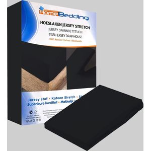 Premium  Splittopper Hoeslaken 100% Katoen-Jersey Stretch- Zwart- Lits-Jumeaux 160x200 Met 15cm Hoek Hoogte