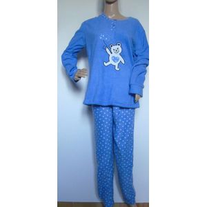 Pyjama - Pyjama Winter - Winterpyjama - Fleece pyjama - Dames - Ronde Hals - maat S/M - Beertje- Super zacht - HQ - beertje en hartjes - Roze - Blauw