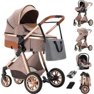 Lunola Nova - Kinderwagen 3-in-1 - incl. autostoel - 0-20kg - XXL - Multifunctionele Buggy 3in1 - Khaki - Inclusief onderhoudskit