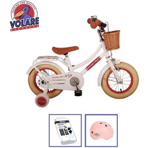 Volare Kinderfiets Excellent - 12 inch - Wit - Inclusief fietshelm + accessoires