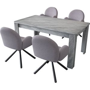 Merax Eetkamerset met Eettafel en 4 Sherpa Stoelen - Loungestoelen met Metalen Poten - Moderne Rechthoekige Tafel - Grijs