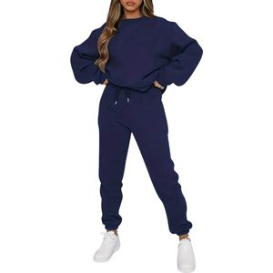 Livano Joggingpak Dames - Huispak - Trainingspak - Volwassenen - Capuchon - Jogging Pak - Joggingbroeken - Broek - Hoodie - Marineblauw - Maat S