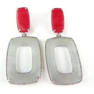 Zilveren oorbellen oorringen Model Crush met rode en grijze stenen