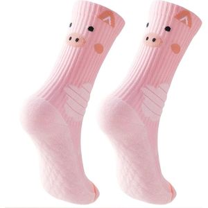 Functionele sportsokken Varkentjessokken - Roze - Antislip - Dames en Grote Kinderen - L - Comfortabel Schattig - Animal Athletic Crew Sokken