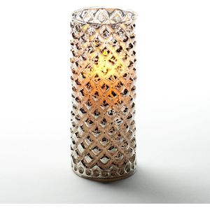 1x stuks luxe led kaarsen in zilver glas D7,5 x H17,5 cm - met timer - Woondecoratie - Elektrische kaarsen