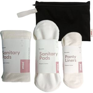 ImseVimse Starterskit Wasbaar maandverband - biologisch katoen - met wetbag - Drukknoopjes - Wit