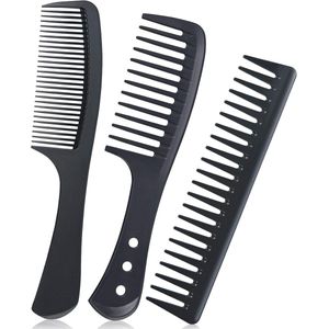 Kammenset, kam, kam met brede tanden, haarborstel, antistatische hittebestendige kam, geschikt voor lang haar, nat haar of krullend haar (zwart)
