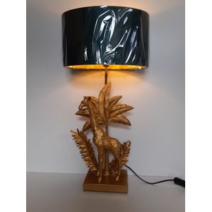 Giraffe beeld/ tafellamp / giraf voor een palmboom/ inclusief kap/incl.lamp/ goud/66x33x20 cm