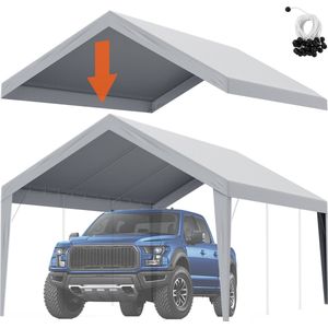 VEVOR 3,6 x 6 m Garagezeil , 210 g PE-kunststof , Grijs , (Alleen Dakbedekking, Frame niet Inbegrepen) Topzeil met Randen , Waterdicht en UV-beschermd, Eenvoudige Installatie met Spanbanden , Niet-Elektrisch