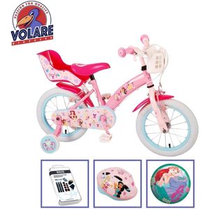 Volare Kinderfiets Disney Princess - 14 inch - Roze - Twee handremmen - Met fietshelm en accessoires