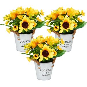 kunstbloemen zonnebloem - set van 3 - binnen - in pot - boeket
