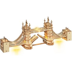 Studio Jacquí Robotime 3D puzzel - Tower Bridge - Met LED verlichting - Puzzelen - Londen - Houten puzzel - Gebouwen - Bouwpakket - Hout - 360 x 75 x 117 mm