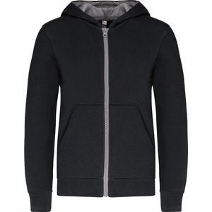 Kariban Kindersweater met rits en capuchon K486 - Black / Fine Grey - 12/14 Y (12/14 ans)