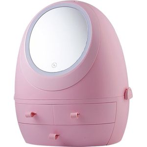 Make up organizer met make up spiegel en led verlichting | Usb Opladen Make-Up Tool Organizer Cosmetische Opbergdoos Draagbare Lade Led Spiegel Make-Up Tool Kits Opbergrek Maquillage | make up spiegel met verlichting | make up organizer lades - Roze