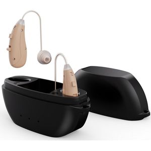 WK - Mini Digitaal Gehoorapparaat - Beige - RIC-ontwerp met Externe Ontvanger - Oplaad Case met Power Bank-functie
