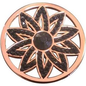 Silventi Lockits 982501849 Stalen munt - fantasie bloem met kristal - 25-2 mm - Roségoudkleurig / zwart