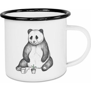 Beker Emaille - Panda - Wit met Zwarte rond - 500ml