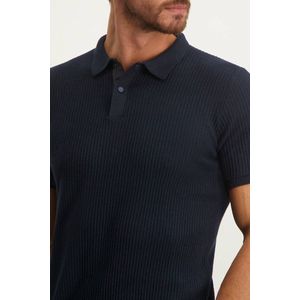 State of Art - Knitted Polo Navy - Regular-fit - Heren Poloshirt Maat XXL