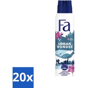 20 x Fa - Deodorant Spray - Urban Wonder - Aardbei - 48 uur Bescherming - 150 ml - Deodorant Voor Mannen - Antitranspirant - Antibacterieel Deodorant