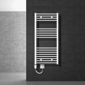Elektrische badkamerradiator met verwarmingselement 1200W 600x1200 mm Wit gebogen met zijaansluiting LuxeBath