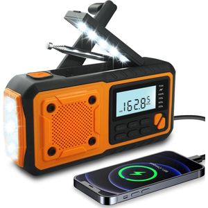 Emergency Radio - 4000mAh - Draagbare NoodRadio - Noodradio Solar Opwindbaar - Zaklamp led oplaadbaar - Noodpakket - Radio voor Rampen - Draagbare Radio - Radio Op Batterijen - Oranje