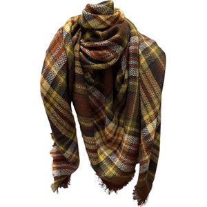 ASTRADAVI Winter Sjaals - Sjaal - Warme en Zachte Dames Omslagdoek - Driehoek Sjaal 140x140 cm - Geruit - Bruin, Geel, Oranje