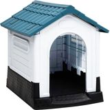 The Living Store Hondenhok - Duurzaam PP - Goede ventilatie - Praktisch dak - Verhoogde vloer - Blauw/Wit/Zwart - 57x68x66 cm
