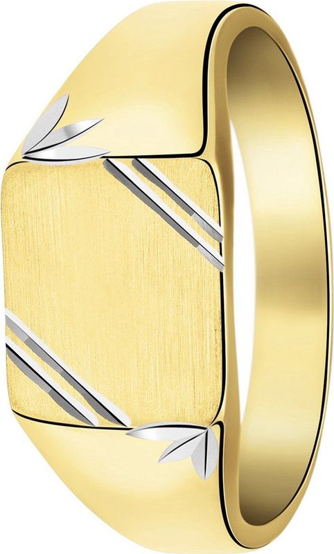 Lucardi - Bicolor Goldplated Heren Zegelring - Mat/Glans - 925 Zilver - Goudkleurig - 20 / 63 mm