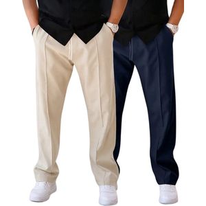 Nivard Pantalon Heren - Chino - Golfbroek - Nette Broek - Elastische Tailleband - Volwassenen - 2 Stuks - Marineblauw/Khaki - S