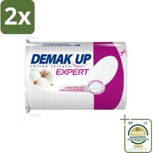 Demak'Up – Wattenpads Duo Maxi – 100% katoen & biologisch afbreekbaar – 50 wattenschijfjes - Voordeelverpakking - 2 stuks - Huid verzorgen - Katoen wattenpads