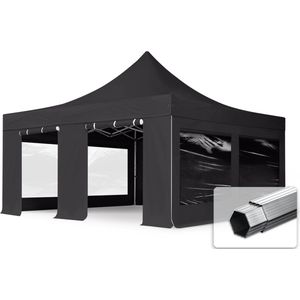 5x5 m Easy Up partytent Vouwpaviljoen PVC brandvertragend met zijwanden (4 panorama), PROFESSIONAL alu 50mm, zwart